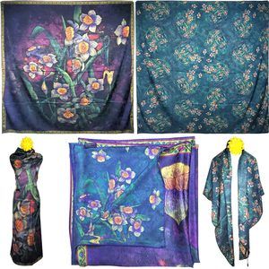 NWT Double Sided Silk Scarf 53"x53" Large Square Shawl Wrap XiangYunShal 22441